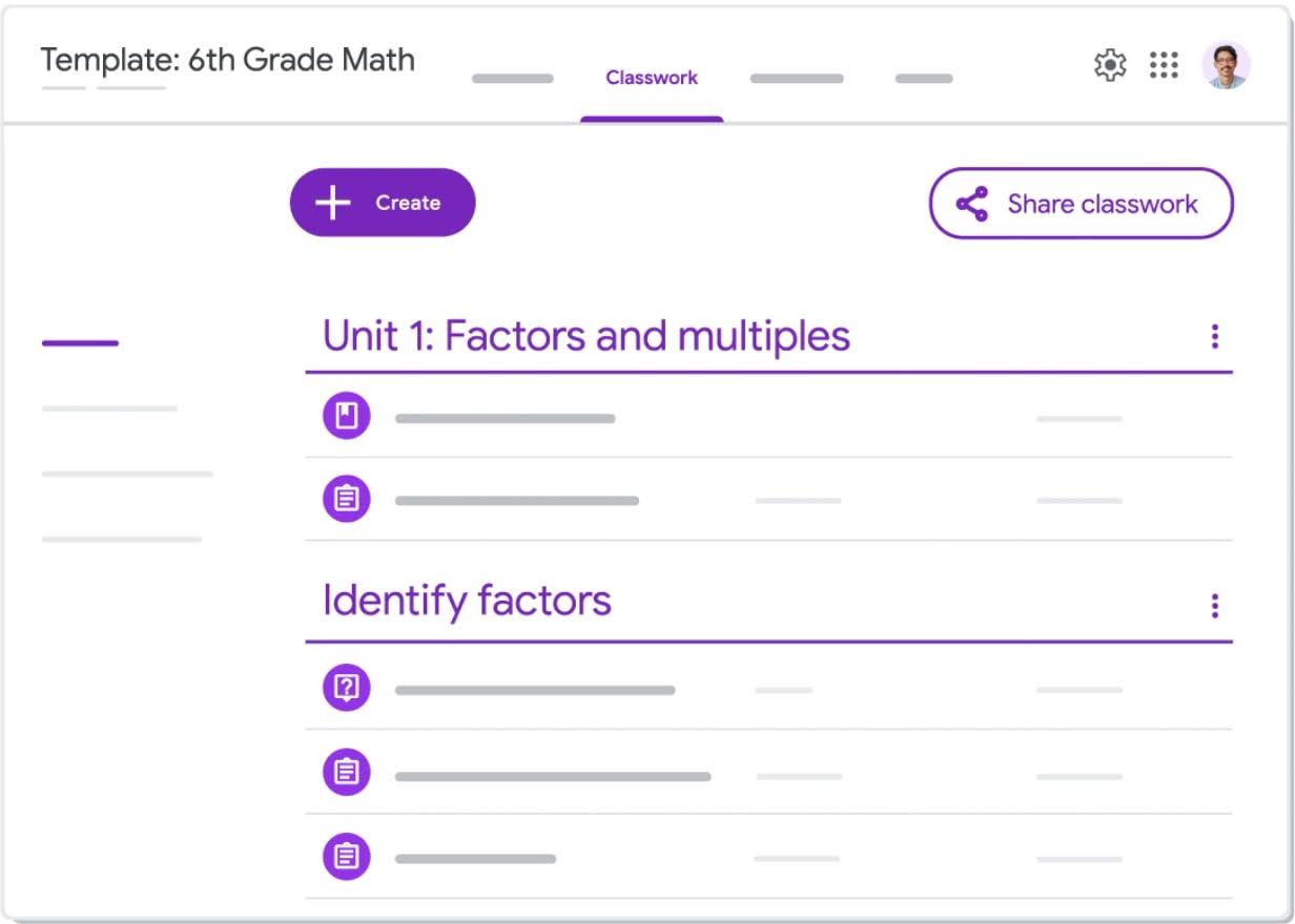 Simple representation of Google Classroom interface showing what it might look like to design curricula