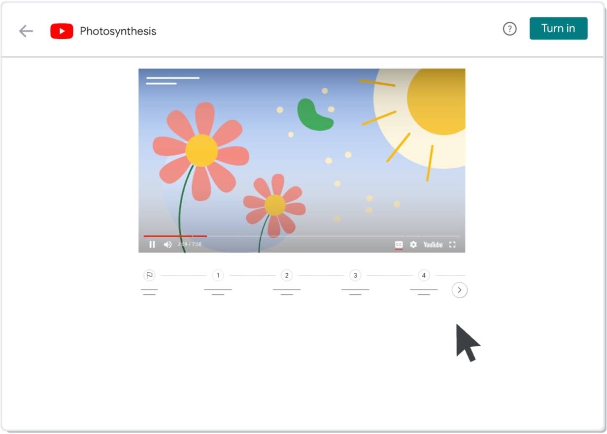 Looping video of a Google Classroom student interface, showing how a student views a video and answers a question